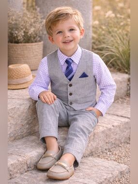 Boys Size 6 Gray Suit Set Dockers Wedding Guest Formal Outfit Summer Event